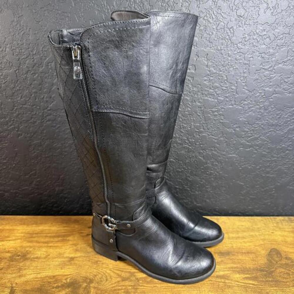 G by GUESS Harson Black Faux‎ Leather Riding Boots Women 6.5M